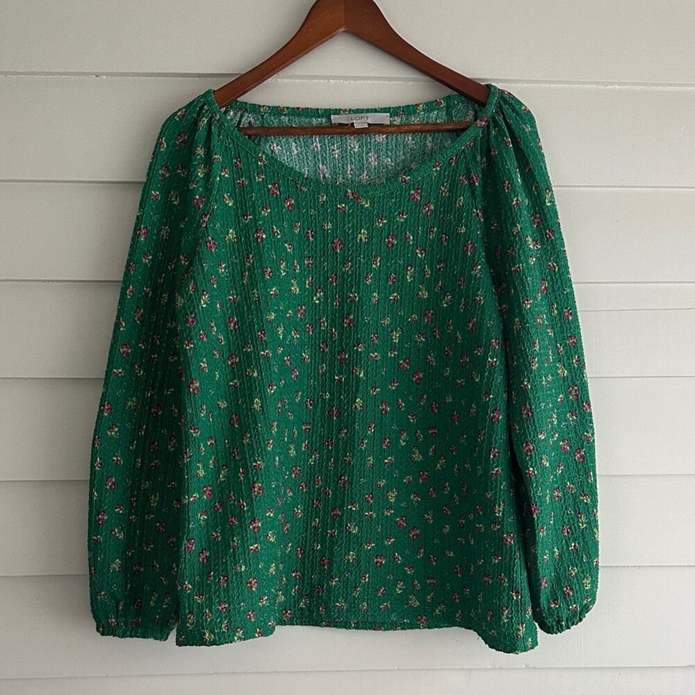 Flowy Scoopneck Emerald Floral Waffle Knit Blouse | Cottagecore Prairie Boho Y2K